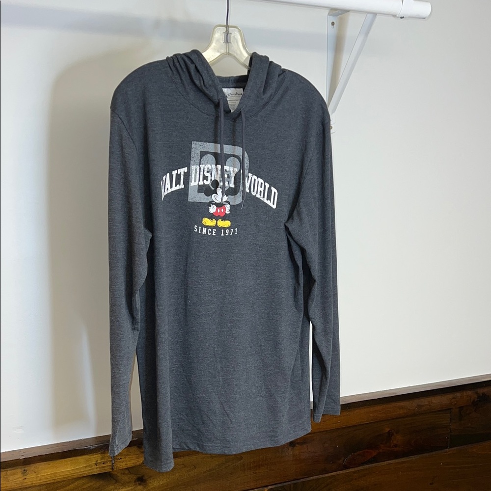 Disney Parks Authentic Gray Lightweight Hooded Long Sleeve Shirt- M‎